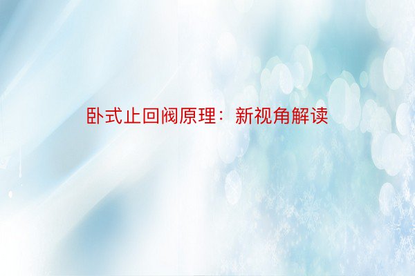 卧式止回阀原理：新视角解读